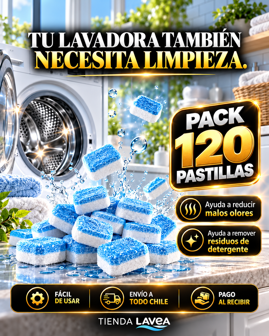 Pastillas Limpia Lavadora — Elimina Sarro y Malos Olores